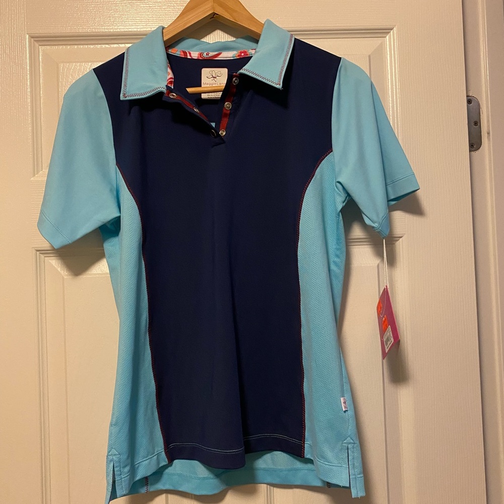 Maggie Lane sky blue golf shirt